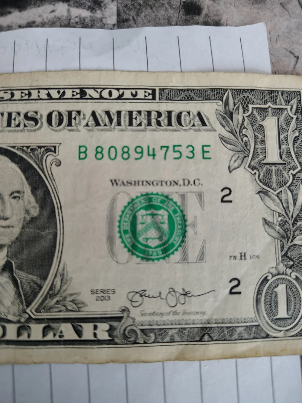 US $1 Bill Fancy Serial Number -Straight
